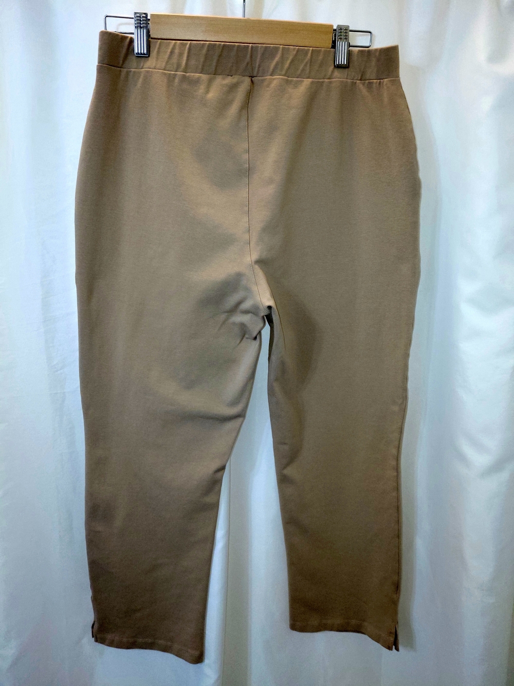 EUC Sz M Susan Graver Weekend StretchyCropped Pull-On Pants With Pockets In Tan - Picture 9 of 11